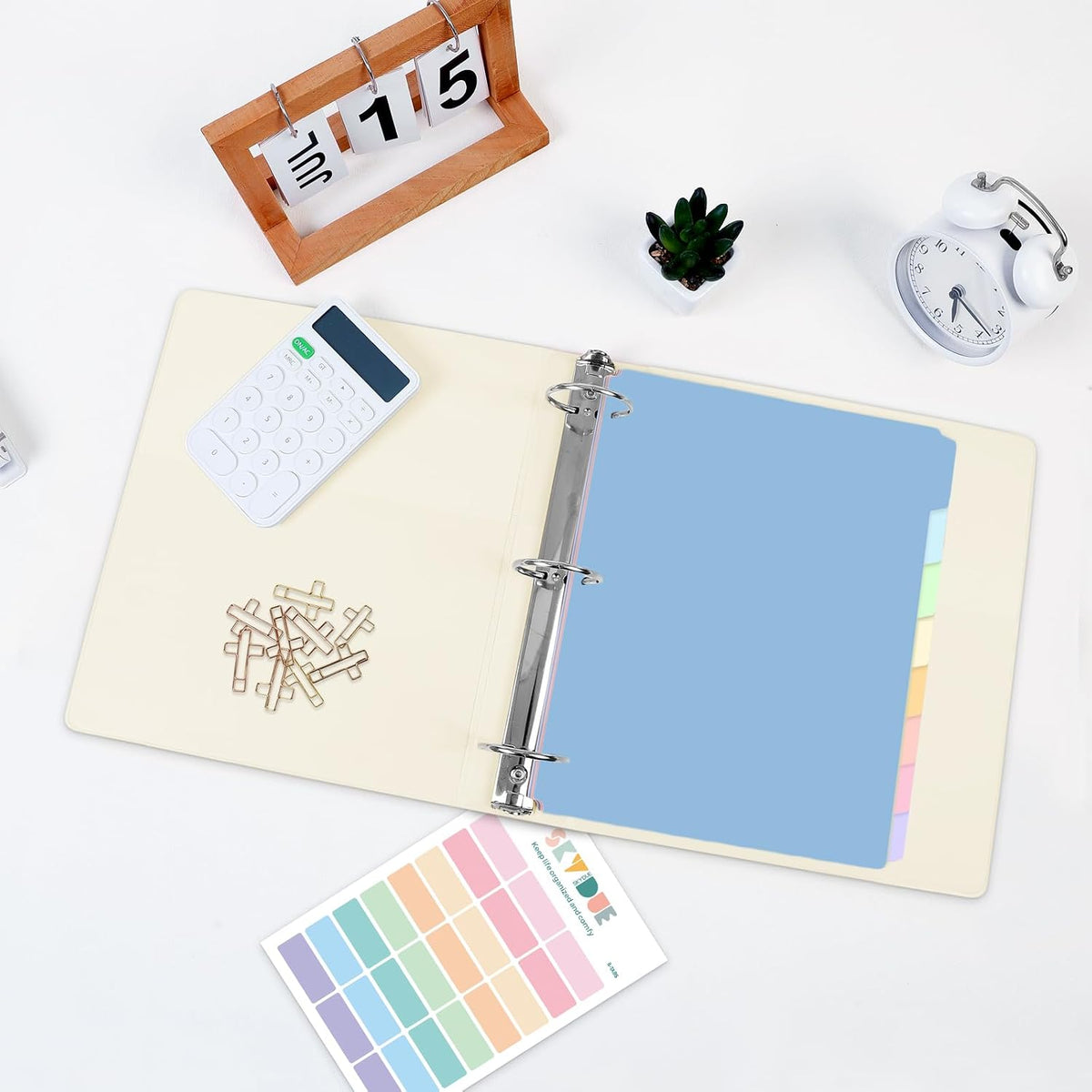 SKYDUE 1 Inch 3 Ring Binder with 8 Tab Dividers & 24 Labels, Pastel Binder Organizer for Letter Size Paper, Aesthetic School Binder for Notes, Documents, Office & Home Organization, Purple