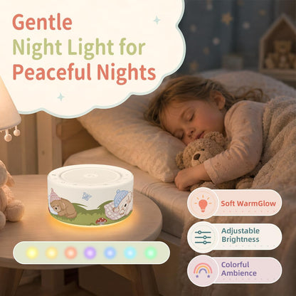 Kipcush White Noise Machine for Baby & Adults, 30 Soothing Sounds, Soft Non-Glare Nursery Lamp, 8 Color Night Lights, Memory Function (Angel V1 White, Standard)