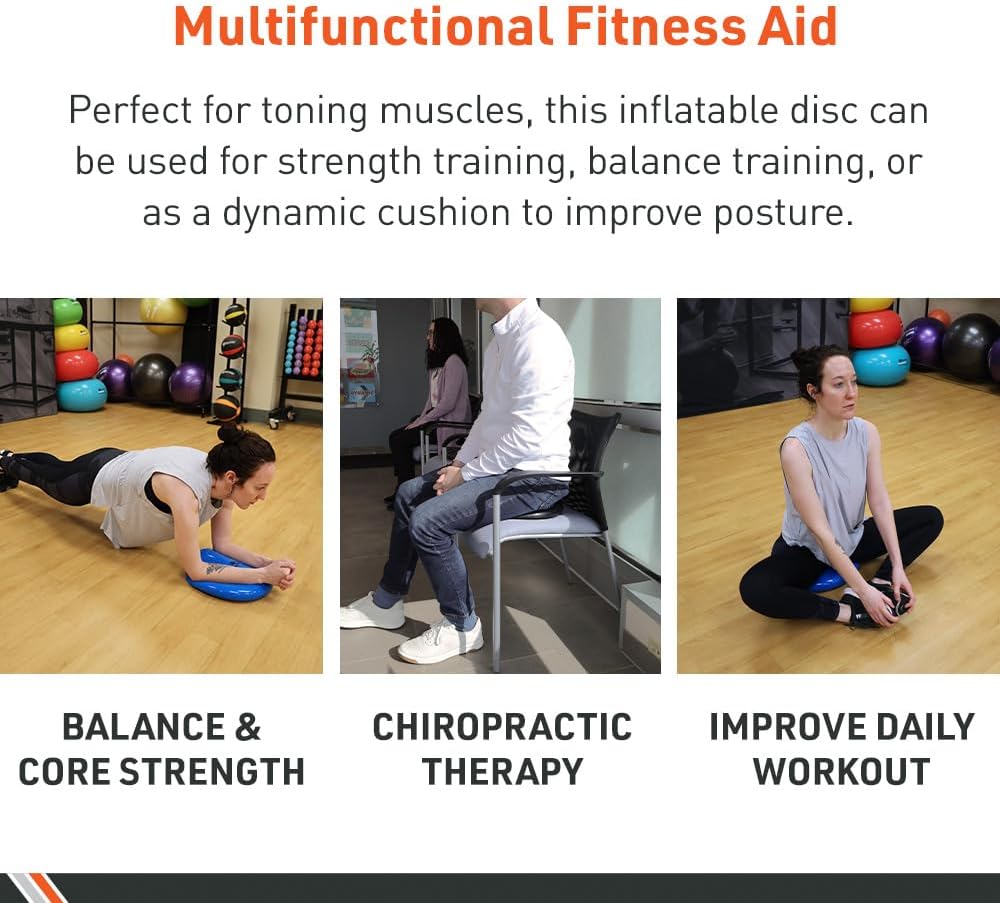Body Sport Balance Disc - Inflatable, 13.5 in Balance Trainer - for Core Stability and Muscle Activation - Perfect for Dynamic Sitting or Standing Exercises (Black)