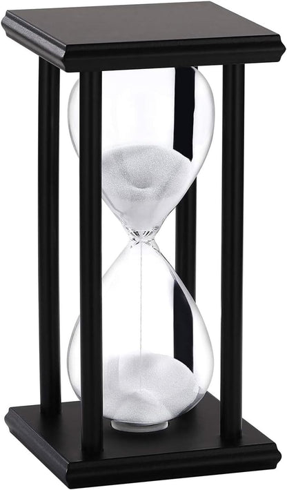 SuLiao Wood Hourglass 30 Minute, Black Wooden Stand Sand Timer Clock, Black Sand Watch 30 Min, Antiguo Reloj De Arena Half Hour, Large Unique Glass Sandglass for Home, Desk, Office Decorative