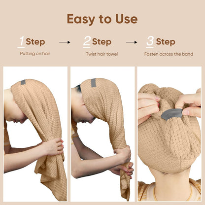HOMEXCEL 5 Pack Microfiber Hair Towels - 40 x 20 inches Super Soft, Fast Drying Turbans for Long, Thick, Curly Hair - Anti Frizz Wrap with Elastic Strap