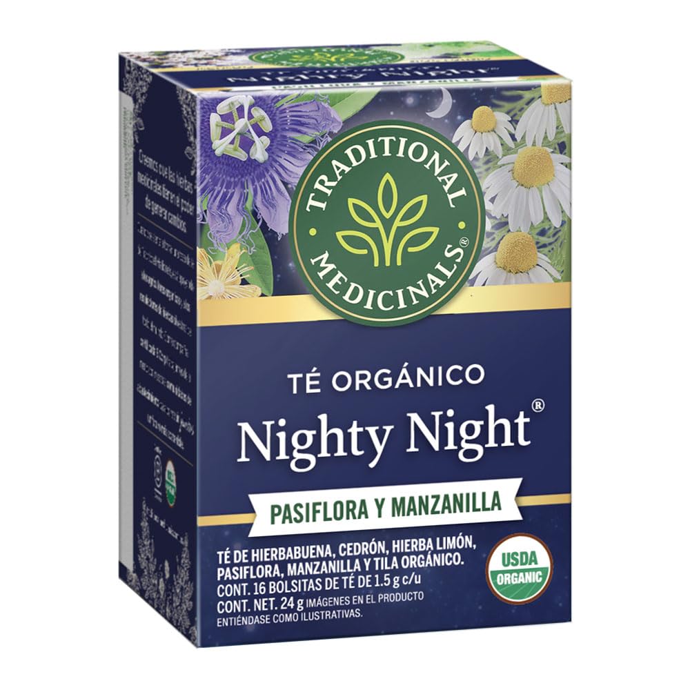 Traditional Medicinals Organic, Nighty Night Tea, Chamomile & Passionflower - Herbal Sleep Aid Teas - Kosher, Non-GMO, Caffeine-Free, Compostable - 16 Tea Bags