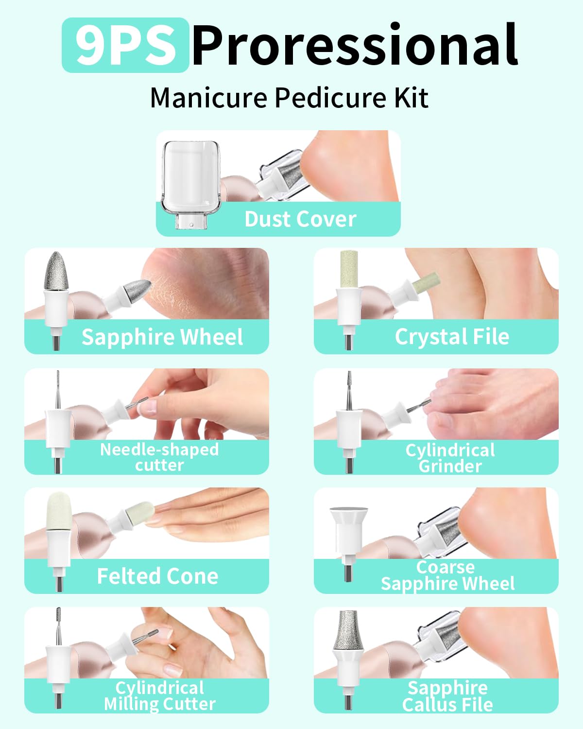 Hoxida Manicure Pedicure Kit, Professional Nail Grinder for Senior Thick Toenail, Cordless Electric Nail File, 5 Speeds Pedicure Tools for feet Callus Remover, Nail Drill for Women Hand Feet Care