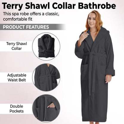 KAHAF COLLECTION Cotton Terry Robes for Women and Men, Terry Shawl Collar Bathrobe, ONE SIZE - UNISEX Men & Women Spa Robe