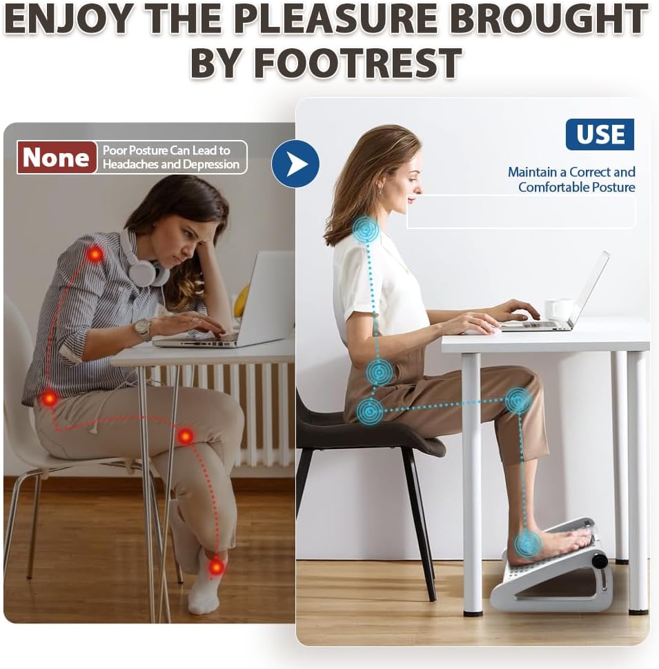 CasaZenith Foot Rest, Six Heights Adjustable Foot Rest for Under Desk at Work, Ergonomic Foots Stool for Under Office Desks, Under Desk Footrest with Foot Massage Roller, Chair Footrest for Leg Rests