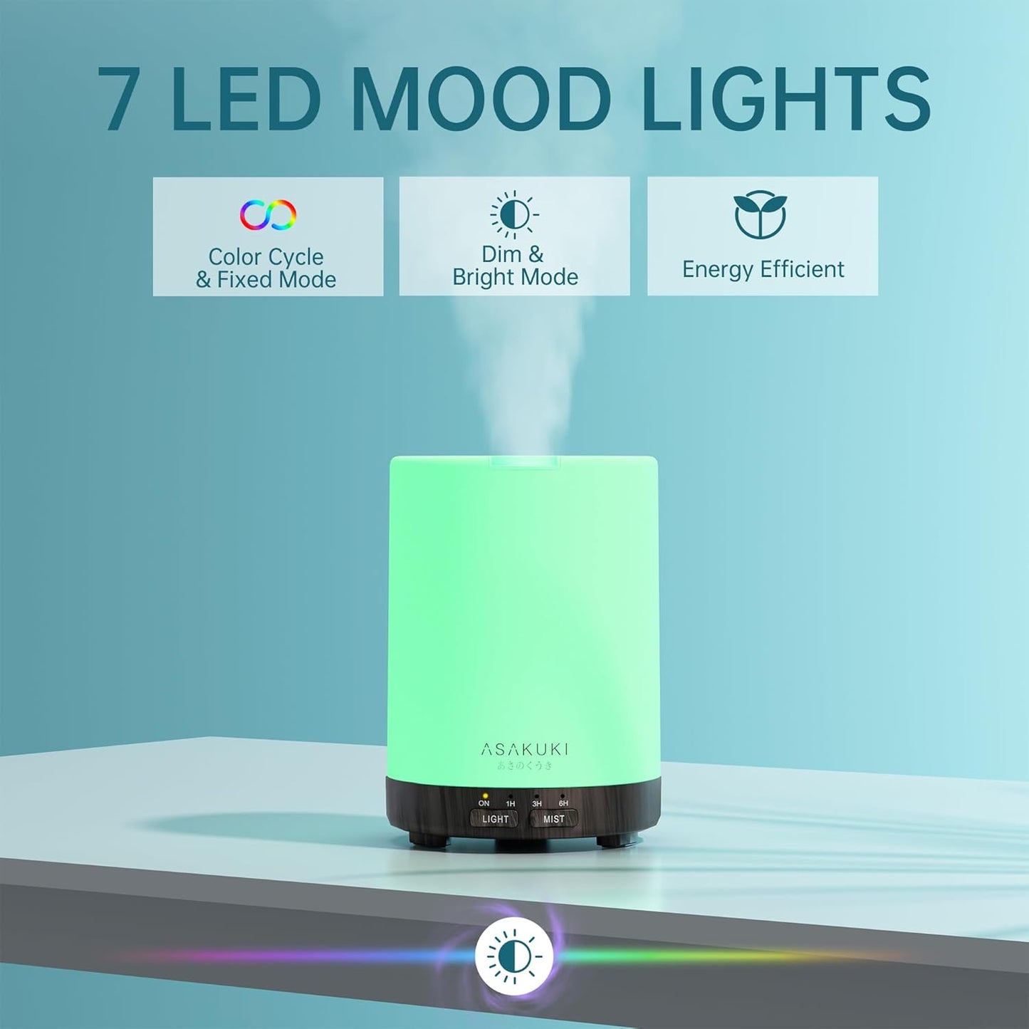 ASAKUKI Essential Oil Diffuser for Home 300 ml Quiet | Automatic Shut-Off, Aromatherapy Diffuser, 7 LED Lights for Living Room, Kitchen, Bedroom, Hotel - Light Brown