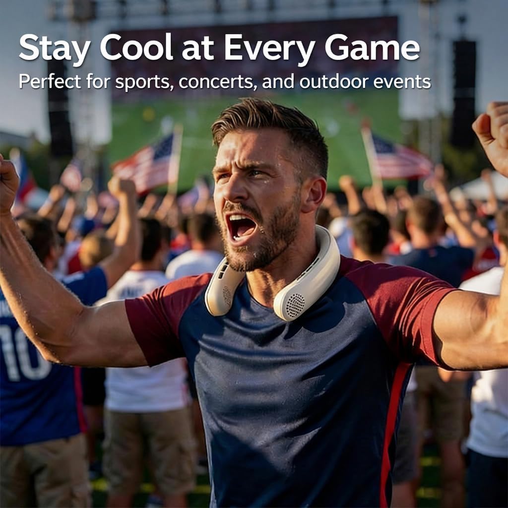 Neck Fan for Men with Cooling Plate, Hands-Free Portable Neck Air Conditioner, Strong Airflow Personal Fan for Outdoor Work, Fishing, Golf, Yard Work, Warehouse