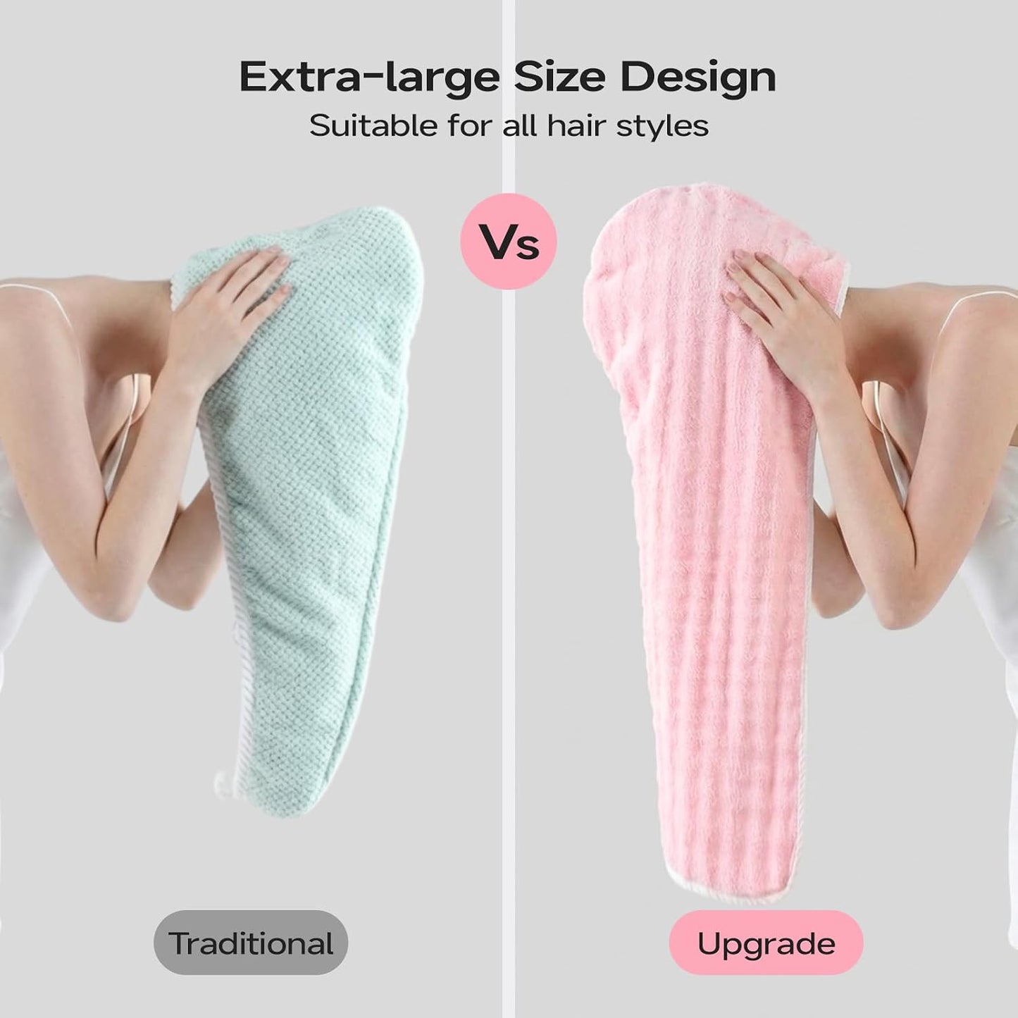 REDKISS 3 Pack Microfiber Hair Towels - Extra Large Hair Towel Wrap for Women, 24x42 inch Hair Towels with Elastic Strap, Super Soft Hair Drying Towels for Long, Thick, Curly Anti Frizz Turbans
