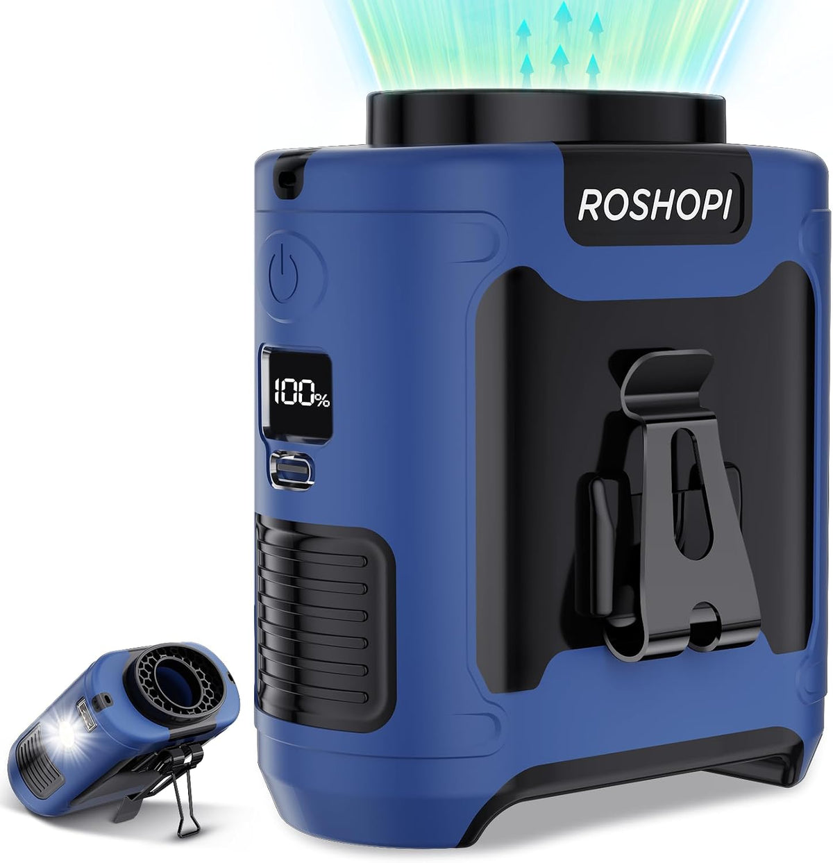 AI Portable Fan Rechargeable -10000mAh, 40H Work Time with 5 Speeds 16000RPM Strong Airflow, Personal Waist Fan with LED Light for Clip On Belt, Neck, Desk, Outdoor Indoor Jobsite Camping Travel