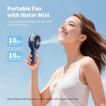 Otlonpe Handheld Misting Fan Portable, Small Personal Hand Held Rechargeable Mist Fan Water Spray, 4000mAh Battery Operated Hand Mister Fans 3-Speed, 4-15 Hrs Runtime for Travel Home Office Outdoor