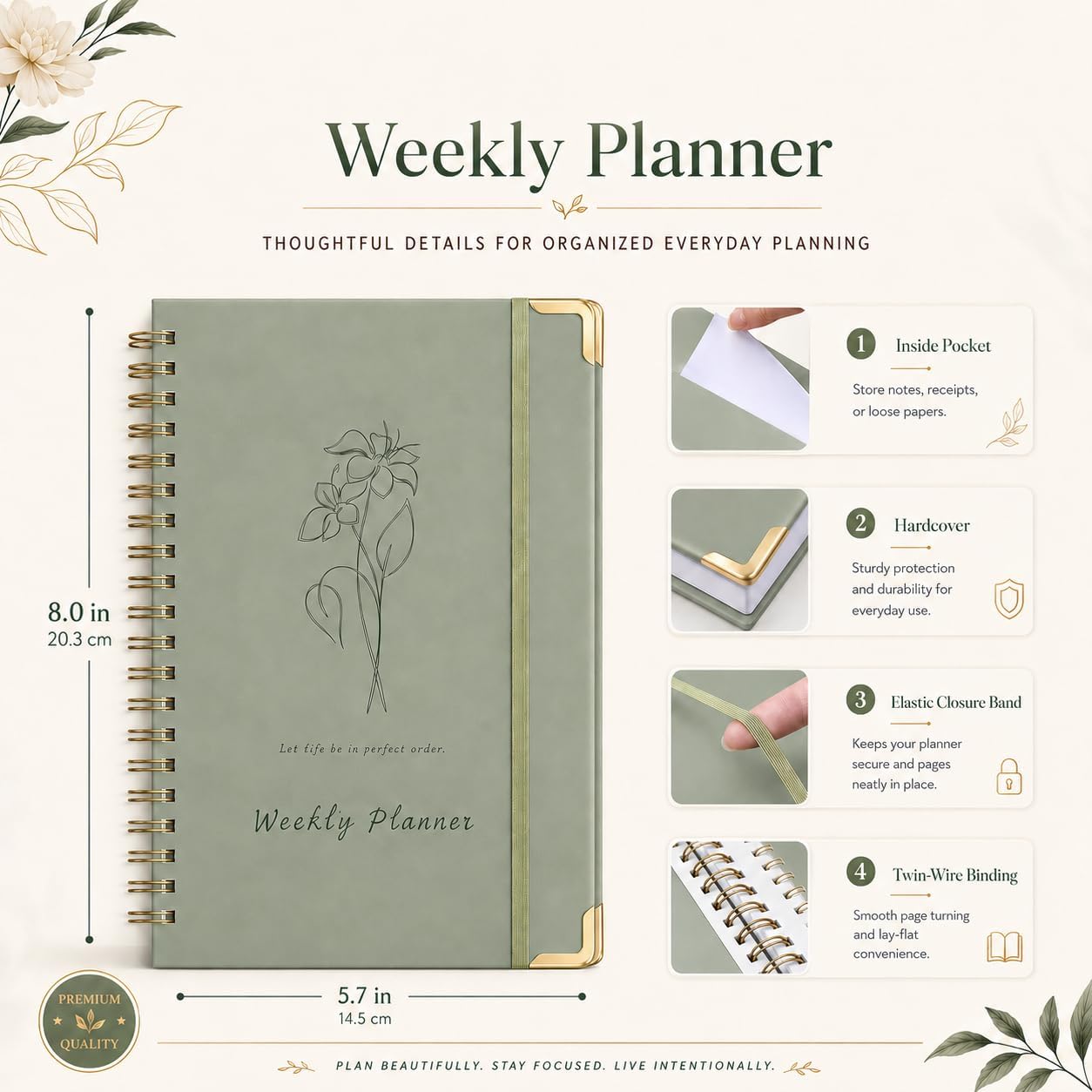 Undated Weekly Planner With Habit Tracker & To Do List 5.7 x 8.0 inch | Avoid Unfocused Busywork,Productivity Organizer,No-Bleed Thick Pages,Portable Size,Lay-Flat Spiral for Hands Free