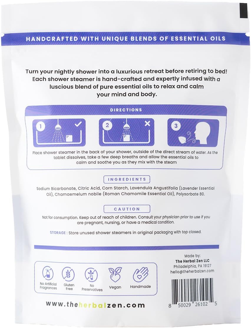 Sleepytime Lavender Shower Steamers Aromatherapy 10 Pack - Relaxing Shower Bombs with Pure Essential Oils for Relaxation and Unwinding - Spa Gifts for Women and Men - The Herbal Zen