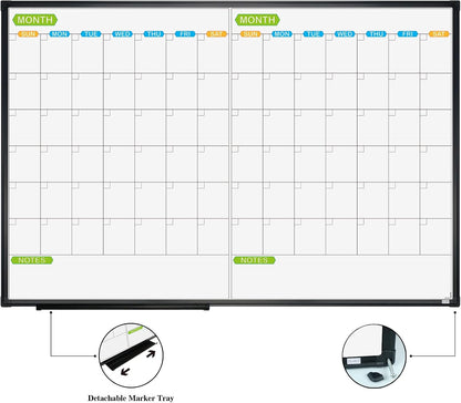 JILoffice Magnetic Dry Erase Calendar Whiteboard, 4 Month White Board Planner 36 X 24 Inch, Black Aluminum Frame Wall Mounted Board for Office Home and School