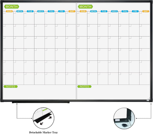 JILoffice Magnetic Dry Erase Calendar Whiteboard, 4 Month White Board Planner 36 X 24 Inch, Black Aluminum Frame Wall Mounted Board for Office Home and School