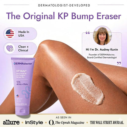 DERMAdoctor KP Bump Eraser Body Scrub with 10% AHAs + PHAs for Keratosis Pilaris, Dry, Rough, and Bumpy Skin, Dermatologist Formulated Exfoliating Body Scrub with Glycolic and Lactic acids - 8 Fl oz