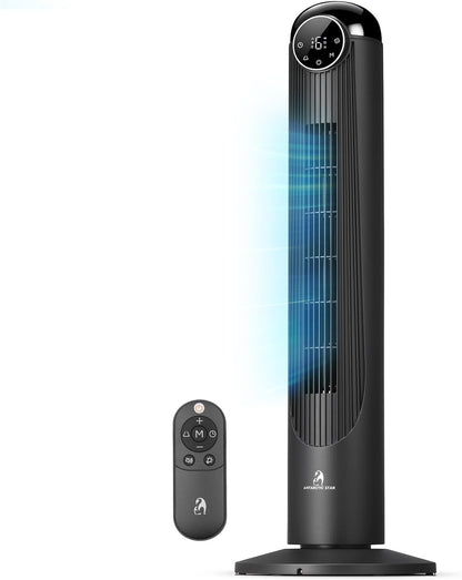Antarctic Star T36 Tower Fan-36 Inch, Bladeless Oscillating Fan with Remote, 6 Speeds & 4 Modes, LED Display, 9H Timer, Quiet Floor Standing Fan for Bedroom Living Room Office, Pink