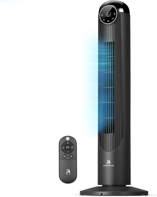 Antarctic Star T36 Tower Fan-36 Inch, Bladeless Oscillating Fan with Remote, 6 Speeds & 4 Modes, LED Display, 9H Timer, Quiet Floor Standing Fan for Bedroom Living Room Office, Pink