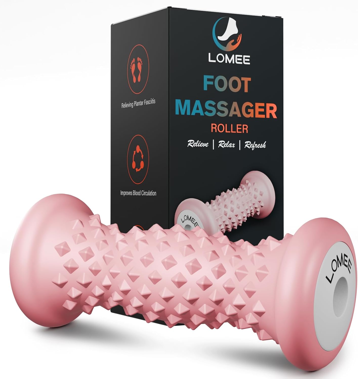 LOMEE Foot Roller Massager for Plantar Fasciitis, Foot Arch and Heel Pain Relief, Deep Tissue Muscle Massage, Feet Ergonomic & Rounded Top Design