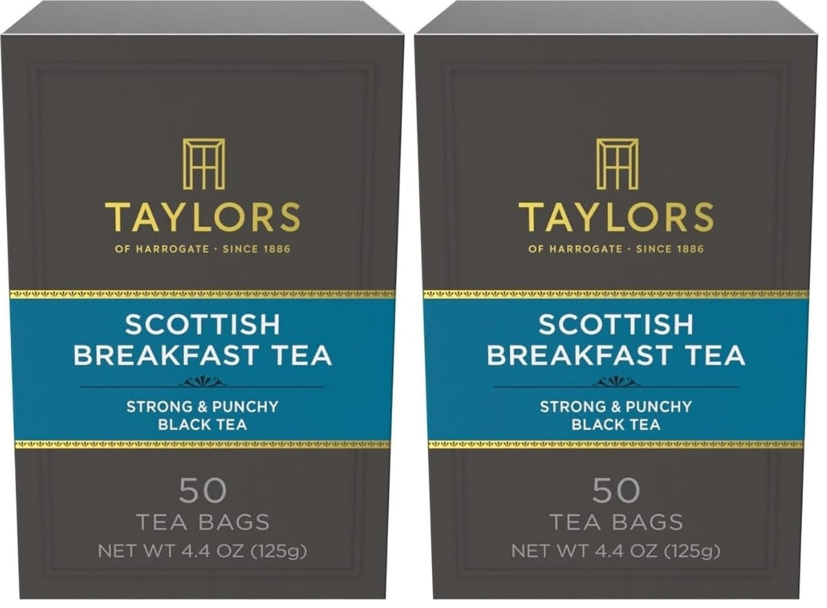 Taylors of Harrogate Scottish Breakfast Black Tea Individually Wrapped Bags, Strong, Malty and Full, Caffeinated, Enjoy Hot or Iced, 50 Teabags (Pack of 2)