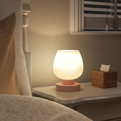 Seealle Touch Table Lamp for Nightstand - Small Bedside Lamp for Bedroom Living Room Night Stands, Desk Lamp with White Glass Shade for Small Spaces, 3 Way Dimmable, LED Bulbs, Gifts
