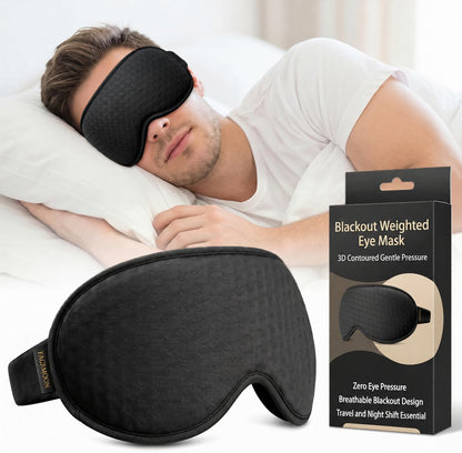 Blackout Weighted Eye Mask for Sleeping: 3D Contoured Gentle-Pressure Sleep Mask for Men & Women - Airplane Travel & Night Shift Essentials, Zero Eye Pressure, Breathable Blindfold, Black