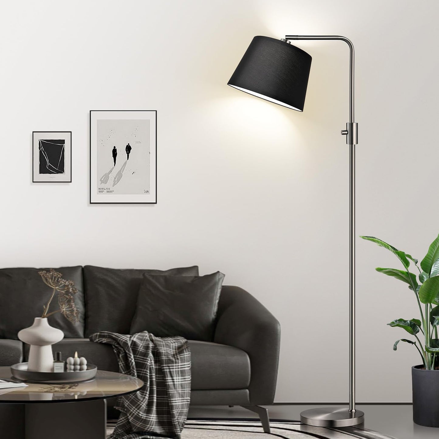 【Upgraded】 Dimmable Floor Lamp, 1000 Lumens LED Edison Bulb Included, Arc Floor Lamps for Living Room Modern Standing Lamp with Linen Shade, Tall Lamp for Bedroom Office Dining Room- Black