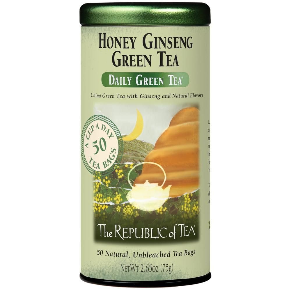 The Republic of Tea Daily Green Honey Ginseng Green Tea, 50 Count