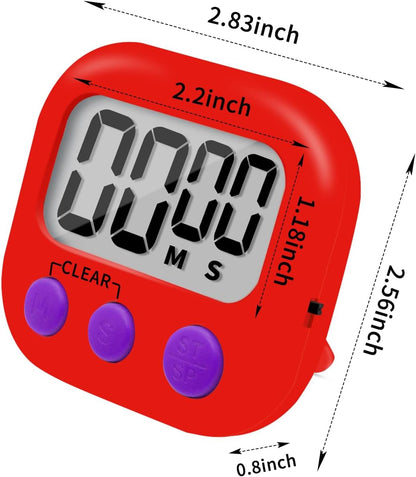 6 Pack Small Digital Kitchen Timer Magnetic Back and ON/Off Switch,Minute Second Count Up Countdown (Multicolored)