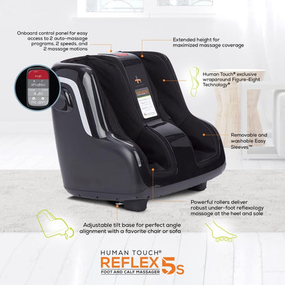 Human Touch Reflex5s Foot and Calf Massager - HSA Approved for Stress & Plantar Fasciitis Relief + Kneading & Compression for Circulation Support - 1 Year Warranty - Fits Women & Men Size 12