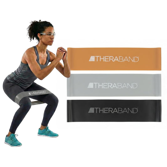 THERABAND Resistance Band Loop Set of 3, Exercise, 12", Black/Silver/Gold