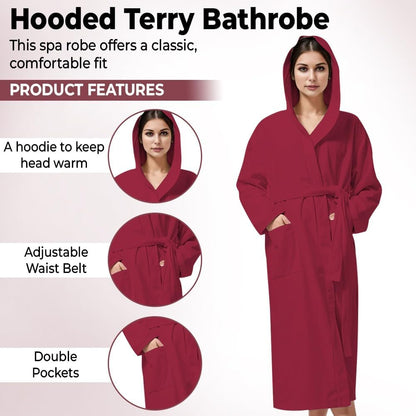 KAHAF COLLECTION Women Hooded 100% Cotton Terry Bathrobe, Soft Absorbent Quick Dry Robe for Spa, Shower & Home Wear