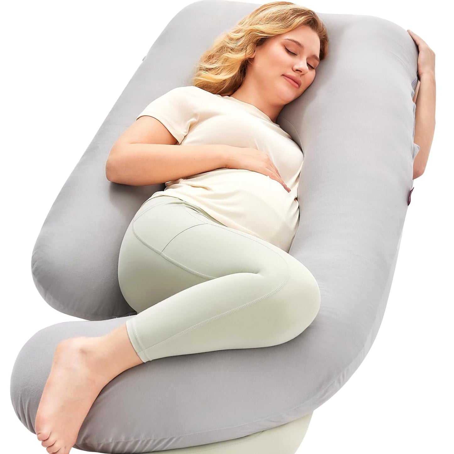 Momcozy Pregnancy Pillows with Cooling Cover, U-Shaped Full Body Maternity Pillow for Side Sleepers 57 Inch - Support for Back, Hip, Belly, Legs for Pregnant Women