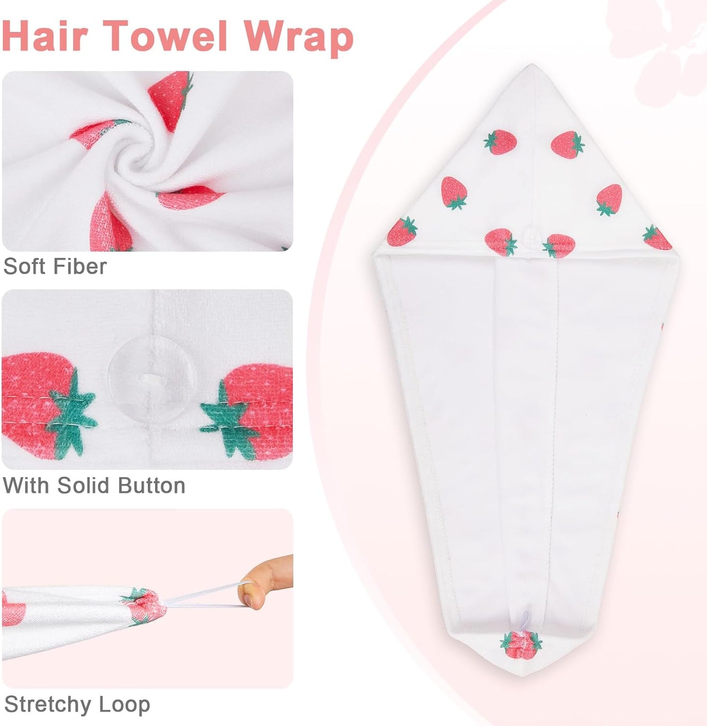 Unicorn Castle Microfiber Hair Towel for Kids 2Pack Hair Wrap Towels Absorbent Hair Drying Towel Wrap Hair Turbans for Curly Thick Hair, Pink White Strawberry