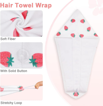 Unicorn Castle Microfiber Hair Towel for Kids 2Pack Hair Wrap Towels Absorbent Hair Drying Towel Wrap Hair Turbans for Curly Thick Hair, Pink White Strawberry