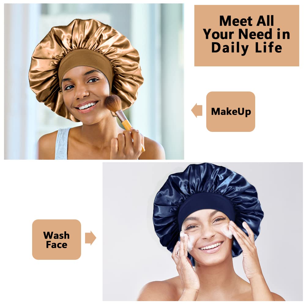 3PCS Extra Large Satin Bonnets for Sleeping, Hair Bonnets for Black Women Braids Curly Hair, C