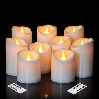 antizer Flameless Candles Led Candles Pack of 9 (H 4" 5" 6" 7" 8" 9" x D 2.2") Real Wax Battery Candles with Remote Timer for Home Fireplace Decor Wedding Festival Decor (Ivory 9 Pack)