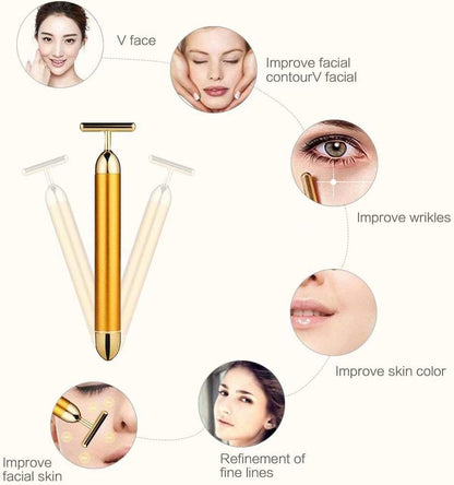 Beauty Bar 24k Gold Skin Care Face Massager Roller, 2 in 1 Electric 3D Roller and T Shape Energy Beauty Bar for Face Lift and Skin Tightening, Handheld Massagers
