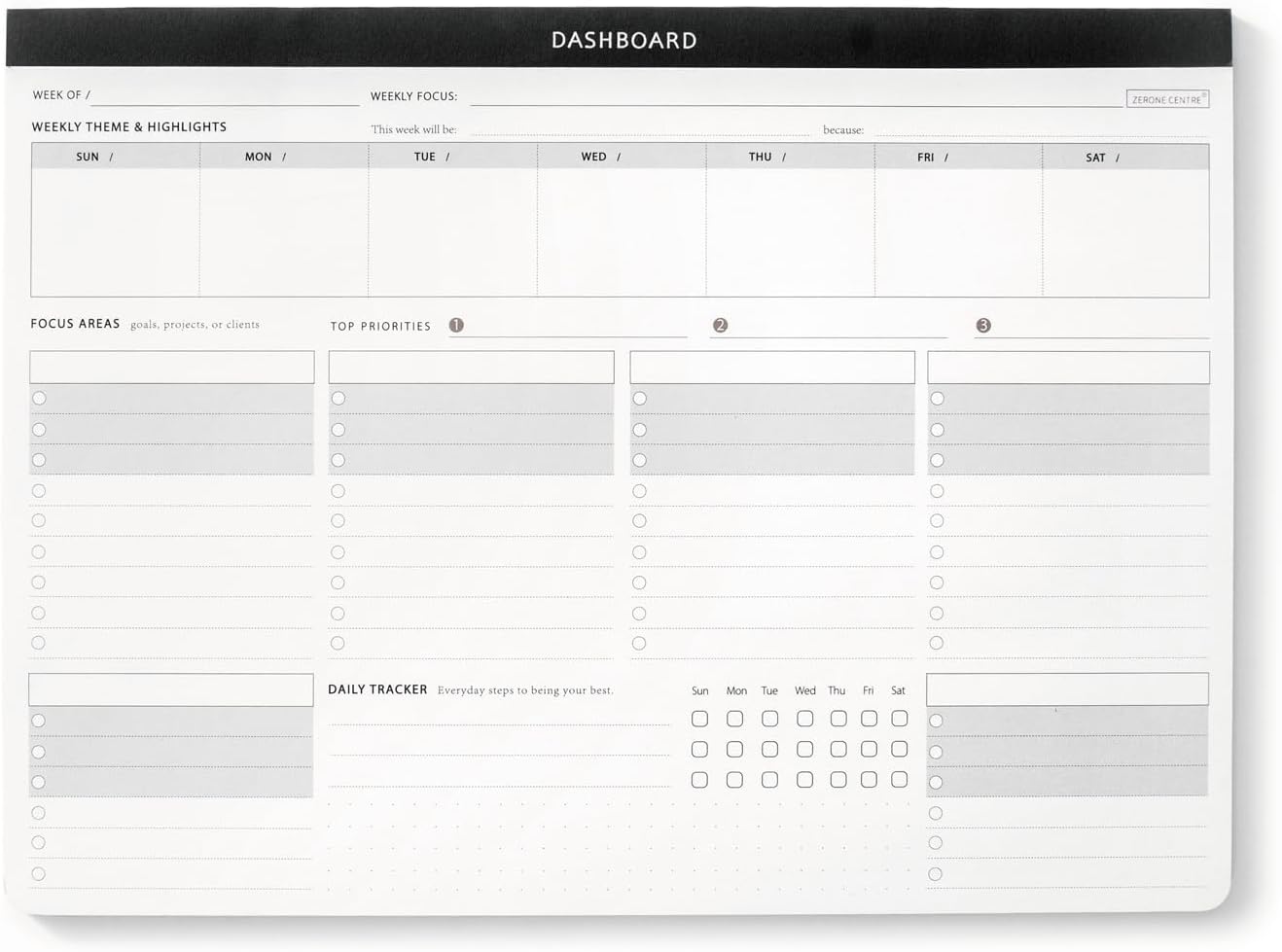 Dashboard Desk Pad with Daily Habit Tracker - Weekly Productivity Planner w/ 55 Undated Sheets, A4 Minimalist To Do List Notepad with Top 3 Priorities & 6 Focus Areas for Goals, Projects, Clients