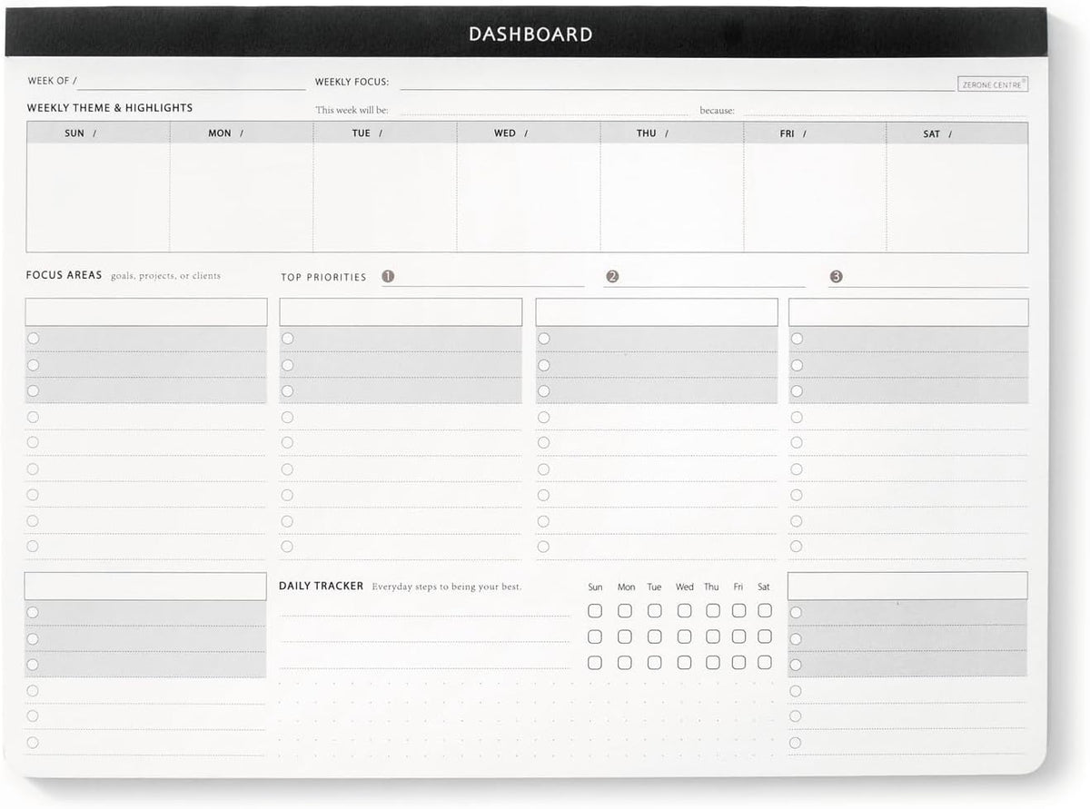 Dashboard Weekly Planner Desk Pad w/Daily Habit Tracker for Work & Study