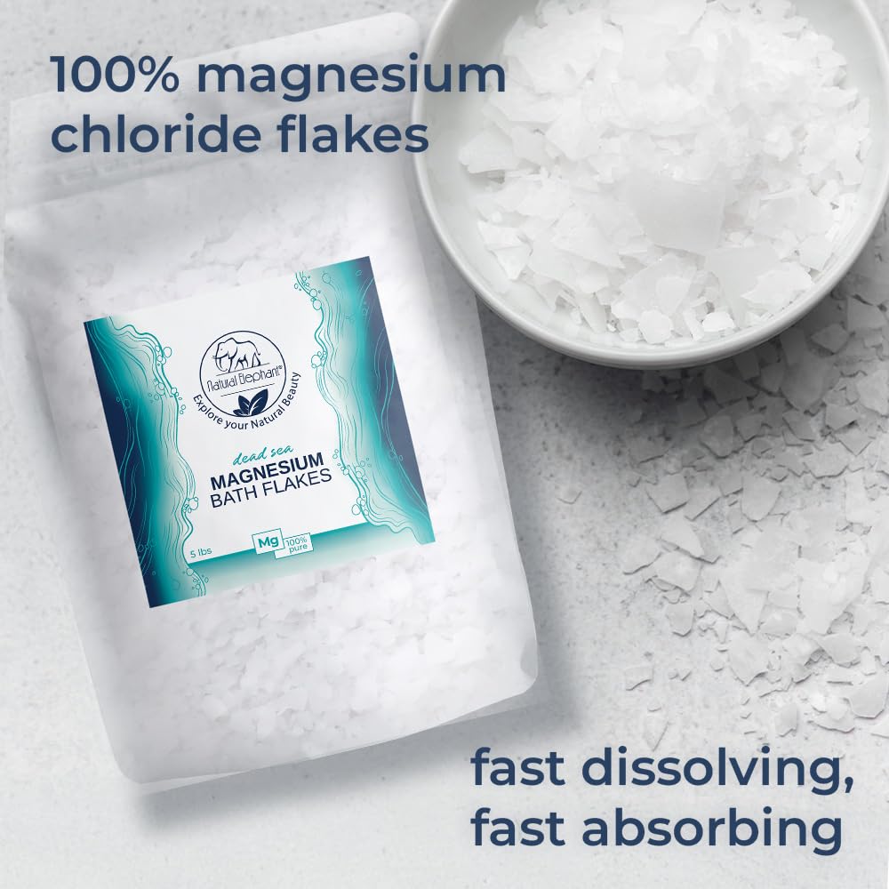 Natural Elephant Dead Sea Magnesium Bath Flakes | 10 lb (Pack of 2 5lb Bags) | Pure Magnesium Chloride Soak for Body and Foot | Ideal for a Soothing Bath Experience | Alternative to Epsom Salt