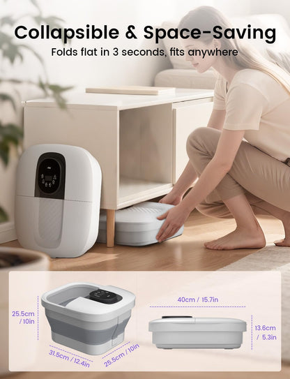 RIKE Collapsible Foot Spa with Fast PTC Heating and Massage, 14 Temp Control Precise Heated Foot Bath, Smart Digital Touch Screen & Ambient Light, Space-Saving Design,Ideal Gift for Parents & Her