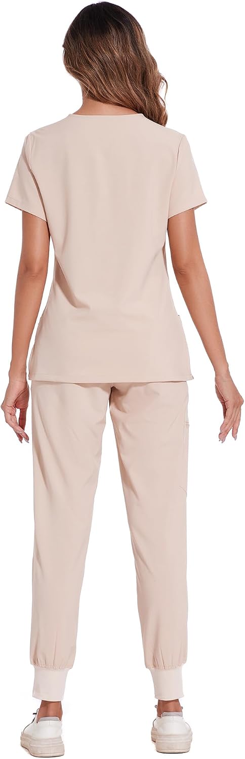COZYFIT Scrubs for Women Set - Stretch V-Neck Scrub Top & Jogger Pant with 8 Pockets COZY SCRUBS - Colors E