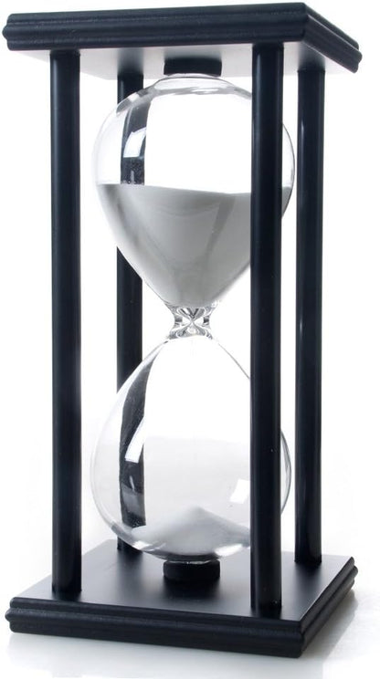 60 Minutes Hourglass, Wood Sand Timer, White | 4 x 4 x 8 inch Sand Clock