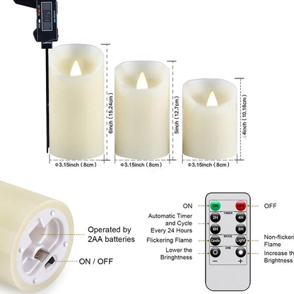 2PACK Outdoor Plastic flameless Candles with Remote Control and Timer, LED Flickering Battery Operated Electric Pillar Candles (D3 xH5.5) for Camping, Weddings, Home Decoration
