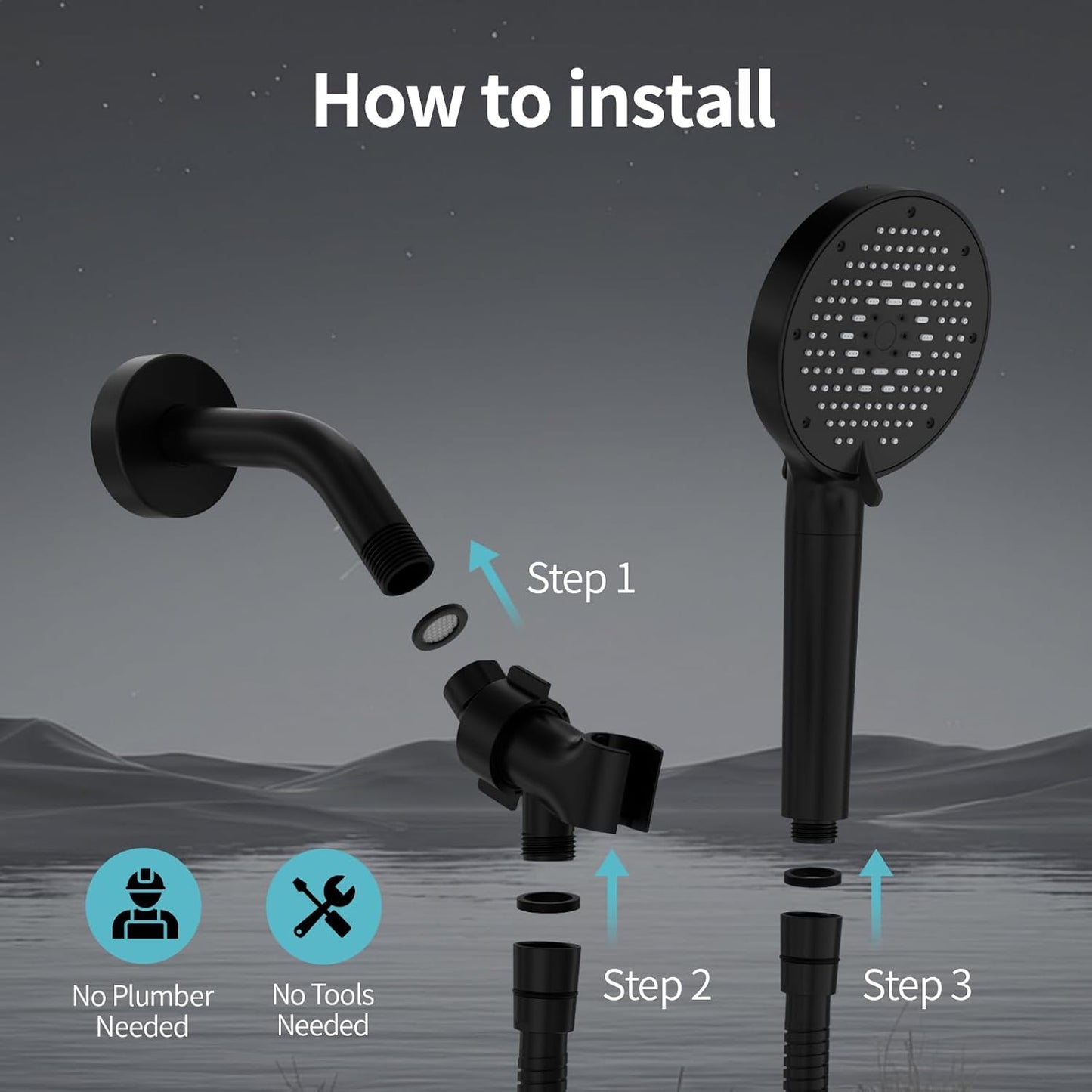 SR SUN RISE NSF Certified Filtered Shower Head with Handheld for Hard Water to Remove Chlorine High Pressure 9-Spray Setting (with Power Wash) Anti-Clog Nozzles (1 Filter, Chrome Silver)