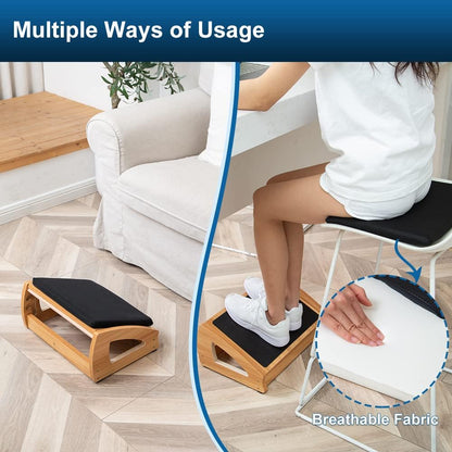 StrongTek Wooden Under Desk Footrest, 4 Heights, 400 lb, Office Foot Rest