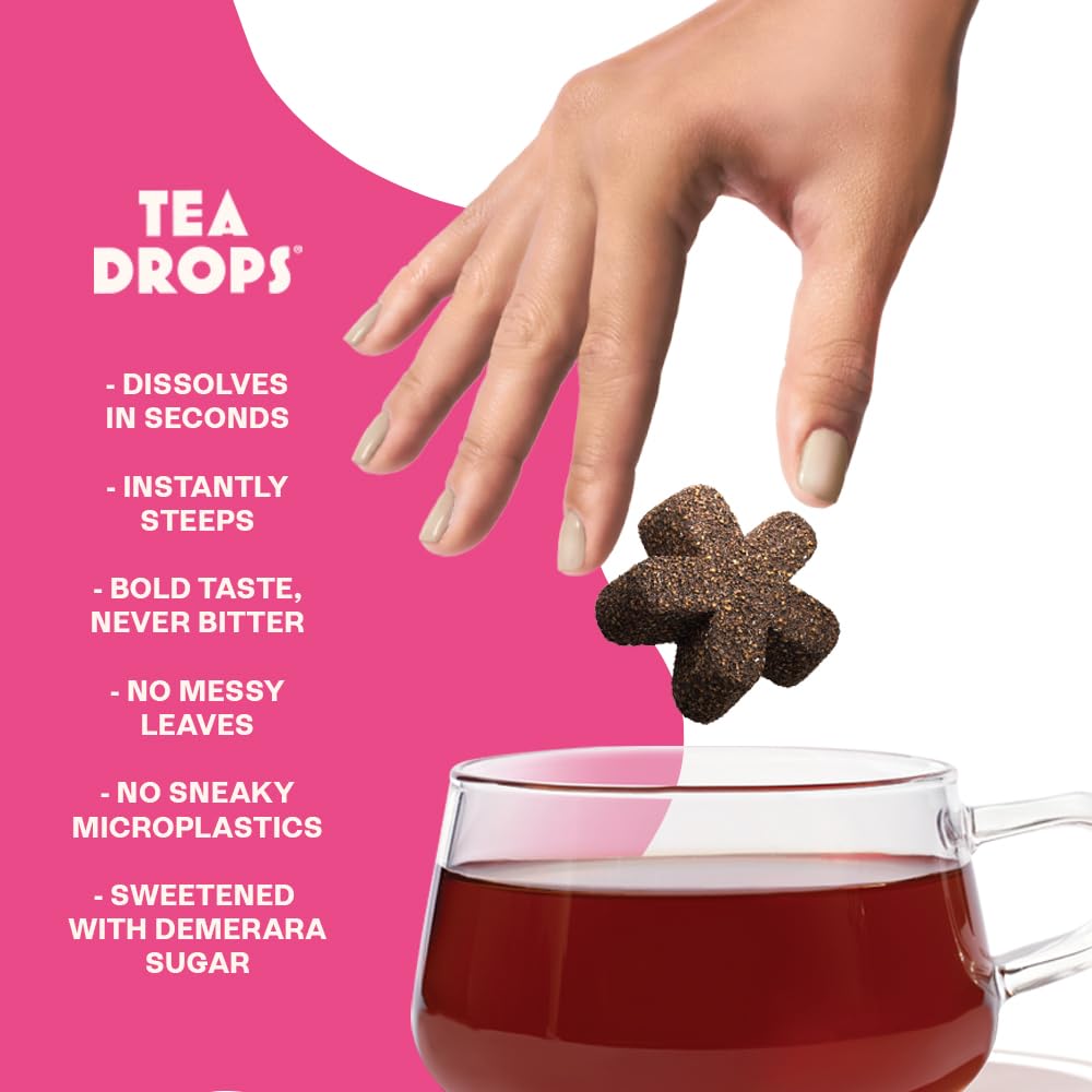 Tea Drops Rose Earl Grey Tea 2-Pack - 20 Bagless Organic Loose Leaf Tea Drops with Real Rose Petals, Microplastic-Free Caffeinated Black Tea, Iced or Hot