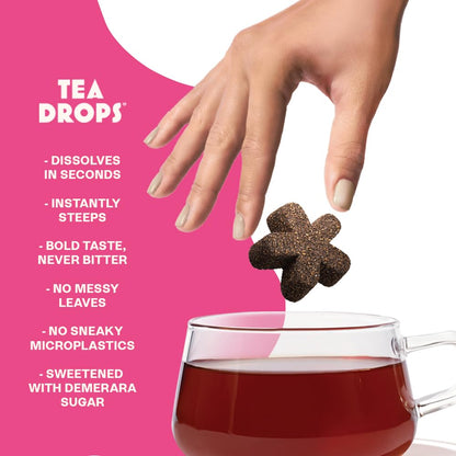 Tea Drops Rose Earl Grey Tea 2-Pack - 20 Bagless Organic Loose Leaf Tea Drops with Real Rose Petals, Microplastic-Free Caffeinated Black Tea, Iced or Hot