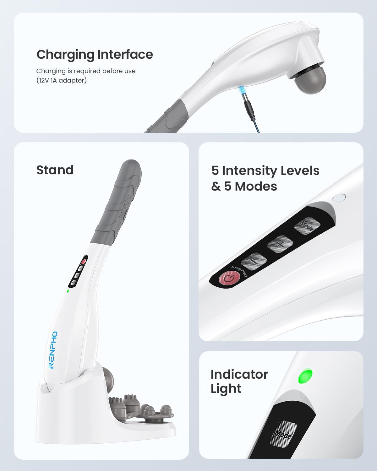 RENPHO Extend Massage Gun, Electric Handheld Massage Gun Deep Tissue, Portable Mini Massage Guns Type-C Charging, Percussion Massager for Neck and Back, Gifts for Women/Men