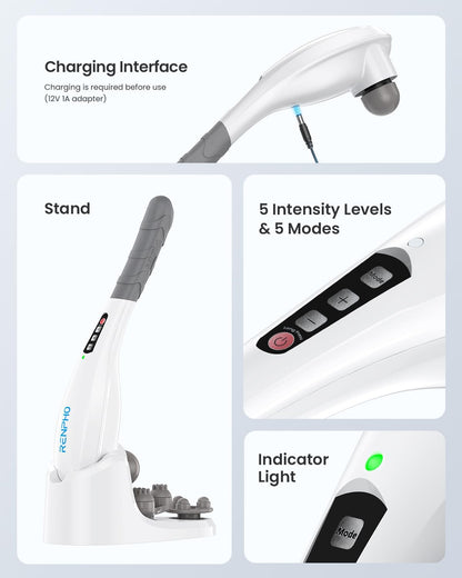 RENPHO Extend Massage Gun, Electric Handheld Massage Gun Deep Tissue, Portable Mini Massage Guns Type-C Charging, Percussion Massager for Neck and Back, Gifts for Women/Men